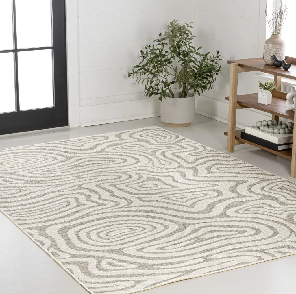 8' X 10' Gray And Cream Abstract Washable Indoor Outdoor Area Rug Homeroots Outdoor