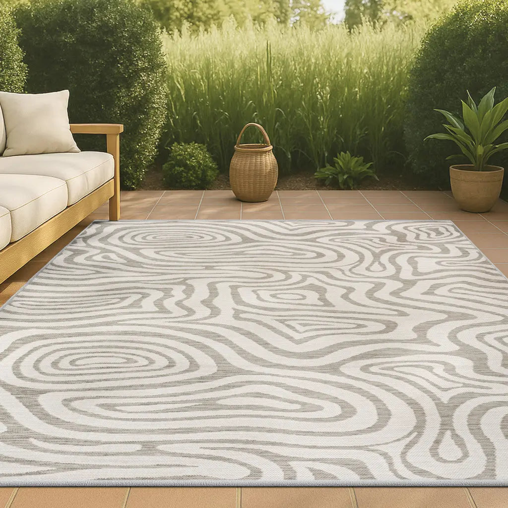 8' X 10' Gray And Cream Abstract Washable Indoor Outdoor Area Rug Homeroots Outdoor