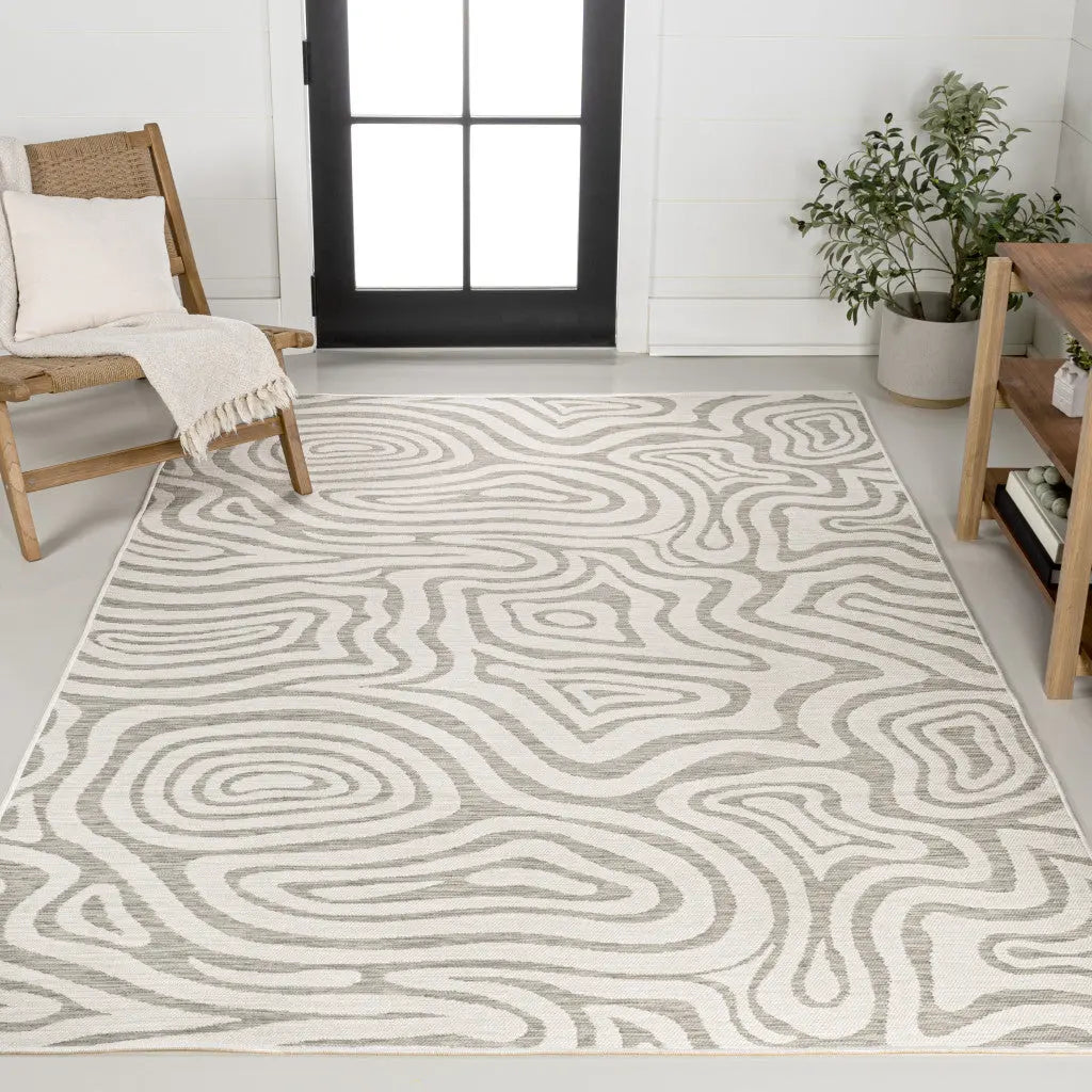 8' X 10' Gray And Cream Abstract Washable Indoor Outdoor Area Rug Homeroots Outdoor