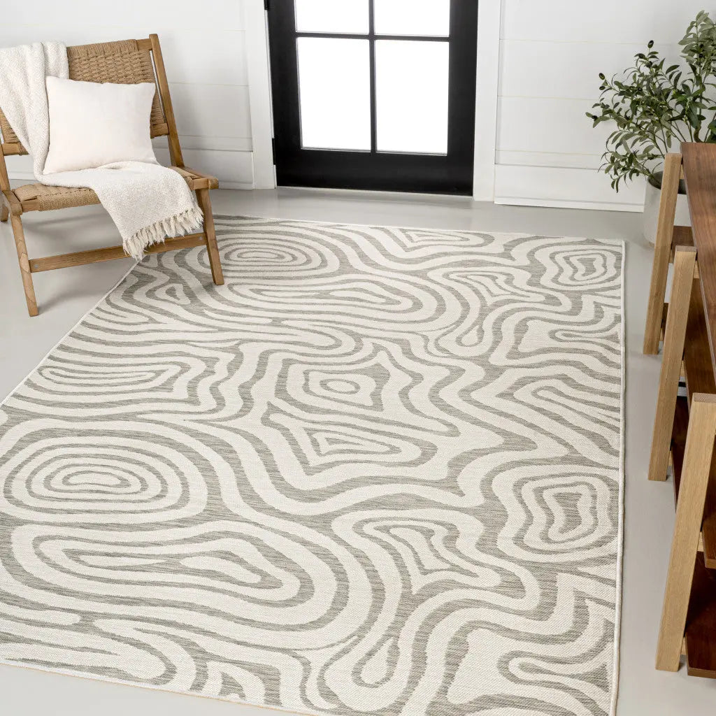 8' X 10' Gray And Cream Abstract Washable Indoor Outdoor Area Rug Homeroots Outdoor