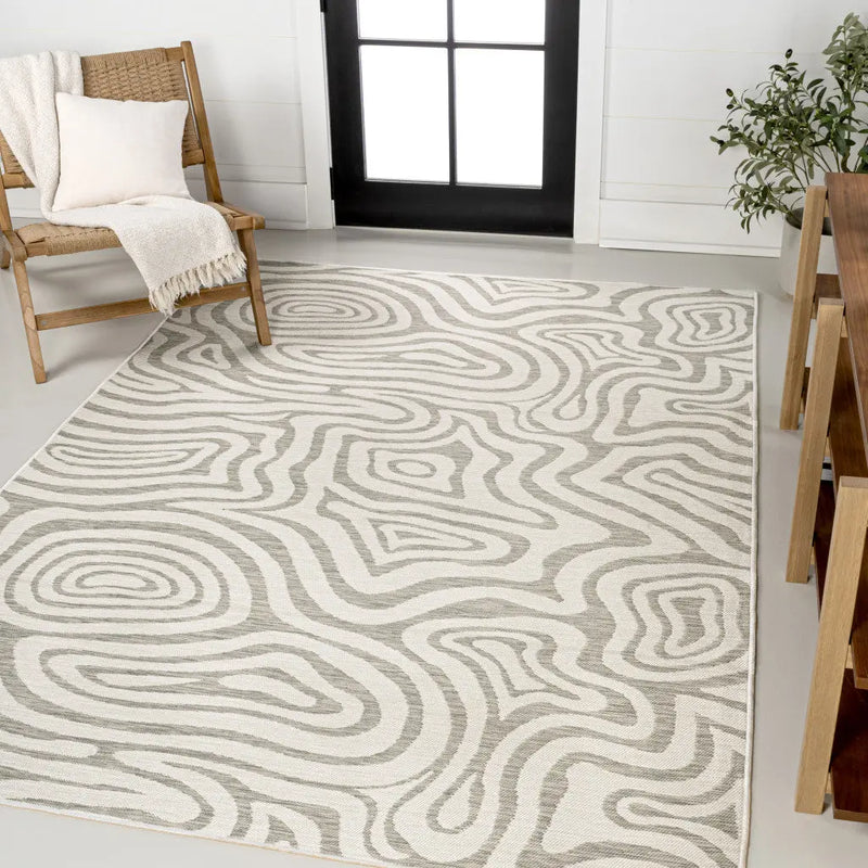8' X 10' Gray And Cream Abstract Washable Indoor Outdoor Area Rug Homeroots Outdoor