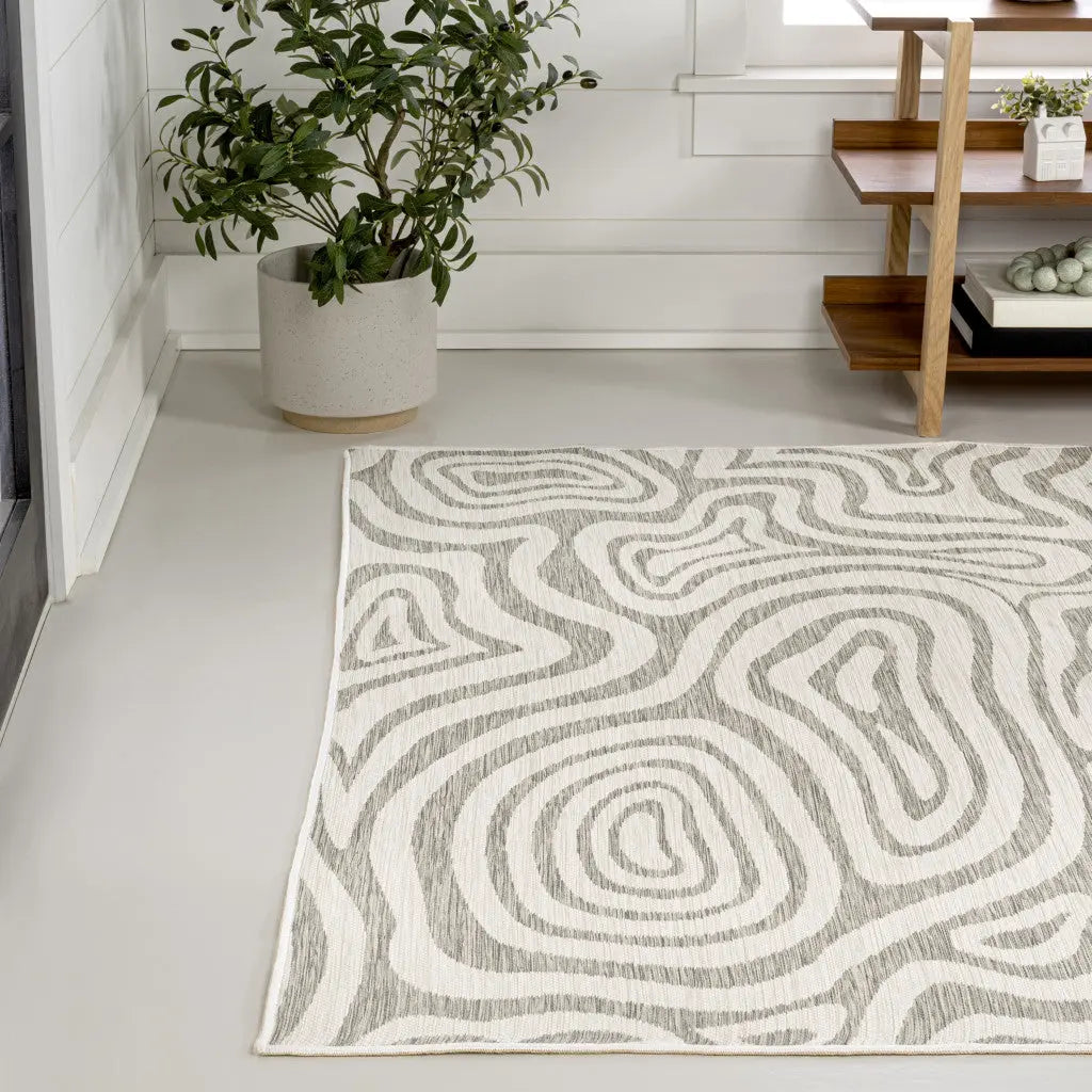 8' X 10' Gray And Cream Abstract Washable Indoor Outdoor Area Rug Homeroots Outdoor