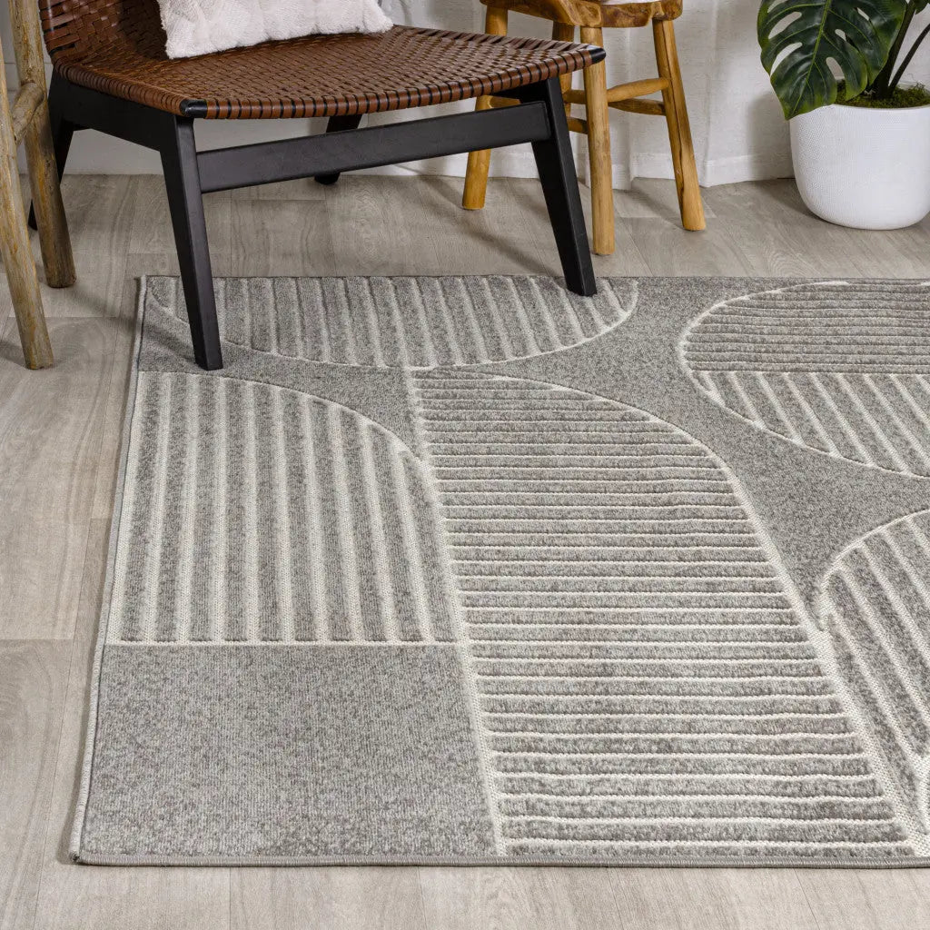 8' X 10' Gray And Cream Striped Indoor Outdoor Area Rug - GreatEagleInc