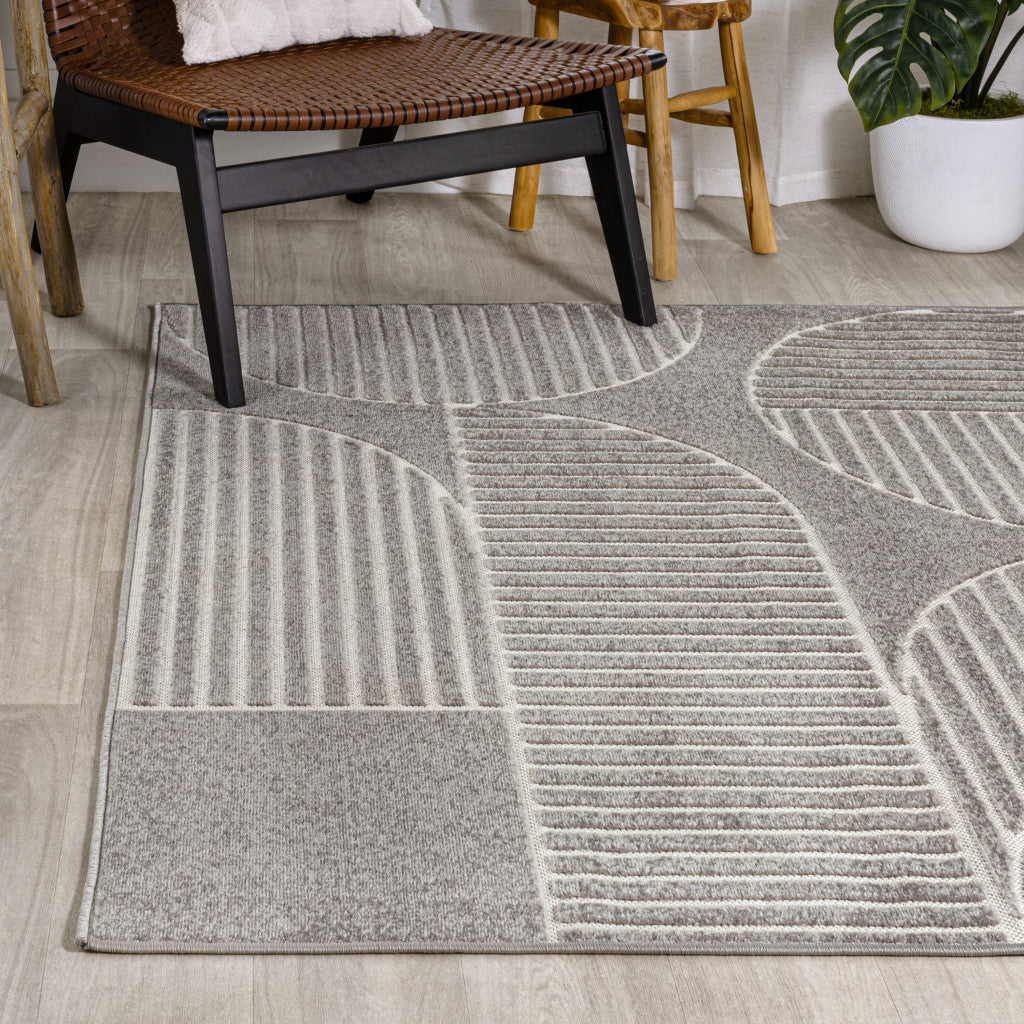 8' X 10' Gray And Cream Striped Indoor Outdoor Area Rug - GreatEagleInc