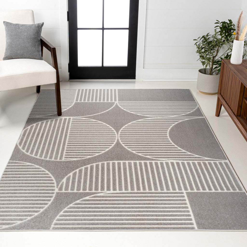 8' X 10' Gray And Cream Striped Indoor Outdoor Area Rug - GreatEagleInc