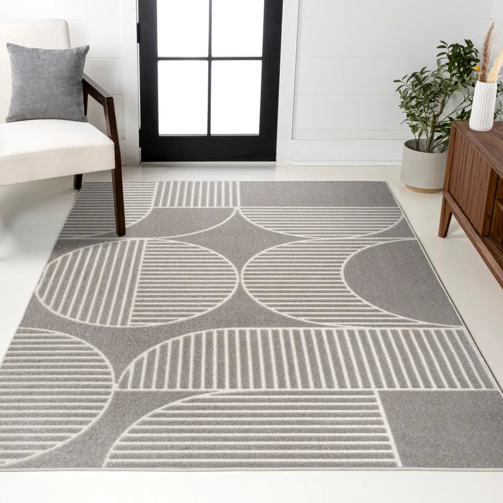 8' X 10' Gray And Cream Striped Indoor Outdoor Area Rug - GreatEagleInc