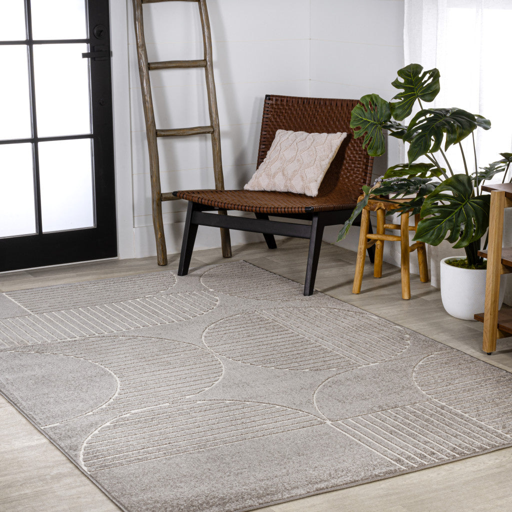 8' X 10' Gray And Cream Striped Indoor Outdoor Area Rug - GreatEagleInc
