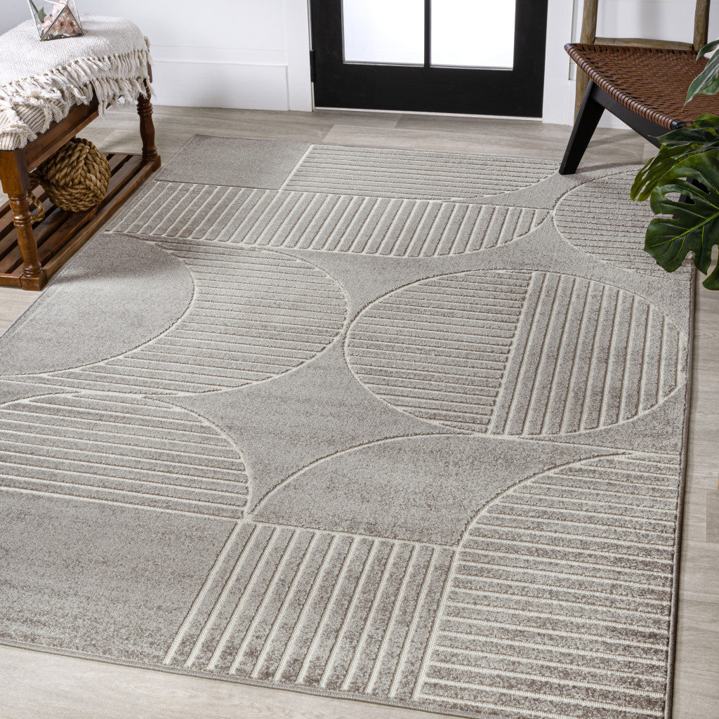 8' X 10' Gray And Cream Striped Indoor Outdoor Area Rug - GreatEagleInc