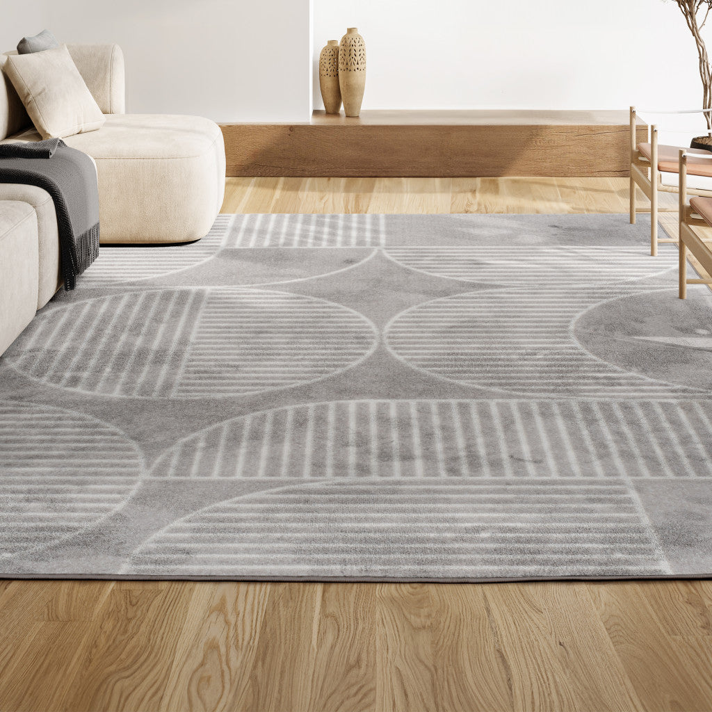 8' X 10' Gray And Cream Striped Indoor Outdoor Area Rug - GreatEagleInc