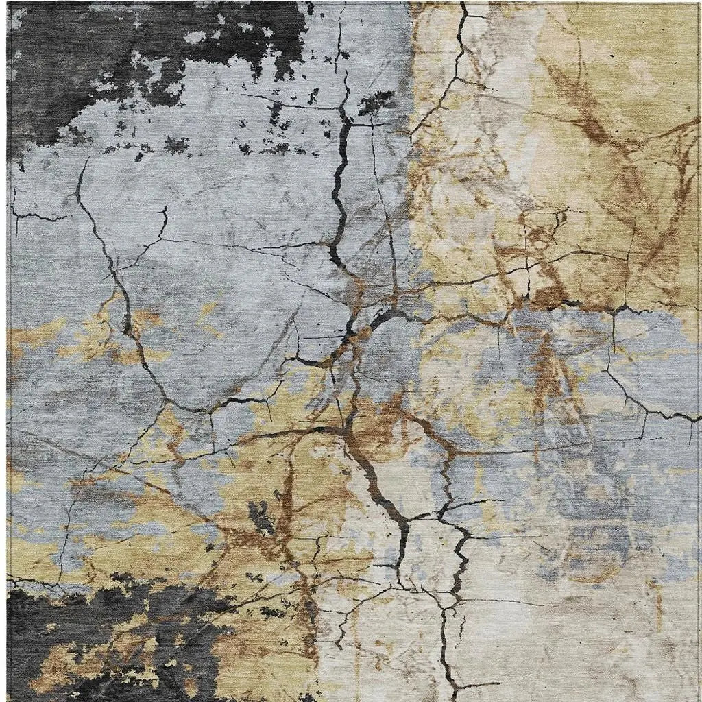 8' X 10' Gray And Gold Abstract Washable Indoor Outdoor Area Rug Homeroots Outdoor
