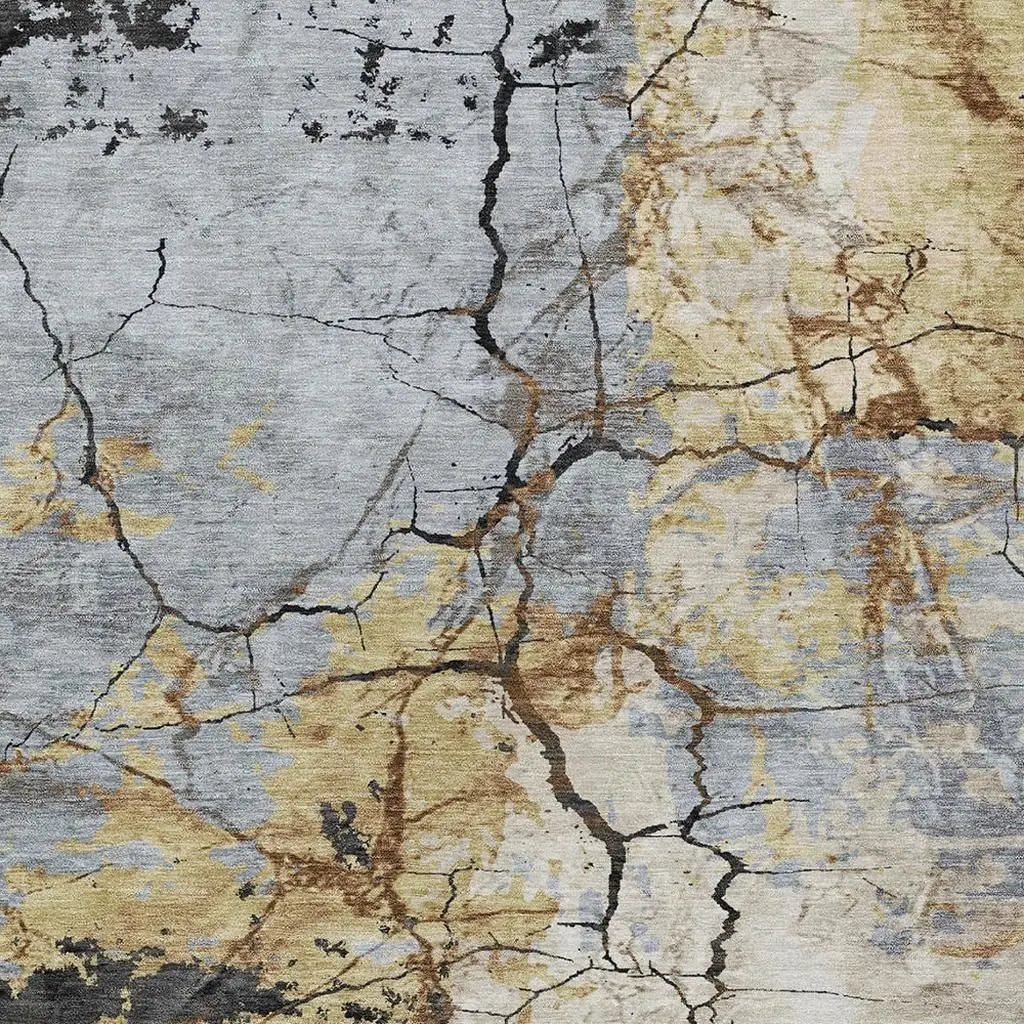 8' X 10' Gray And Gold Abstract Washable Indoor Outdoor Area Rug Homeroots Outdoor