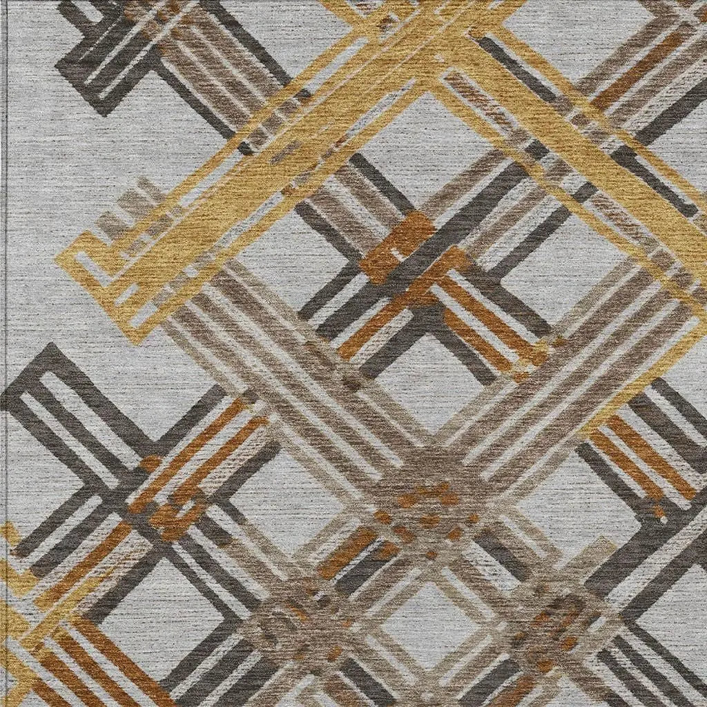 8' X 10' Gray And Gold Geometric Washable Indoor Outdoor Area Rug Homeroots Outdoor