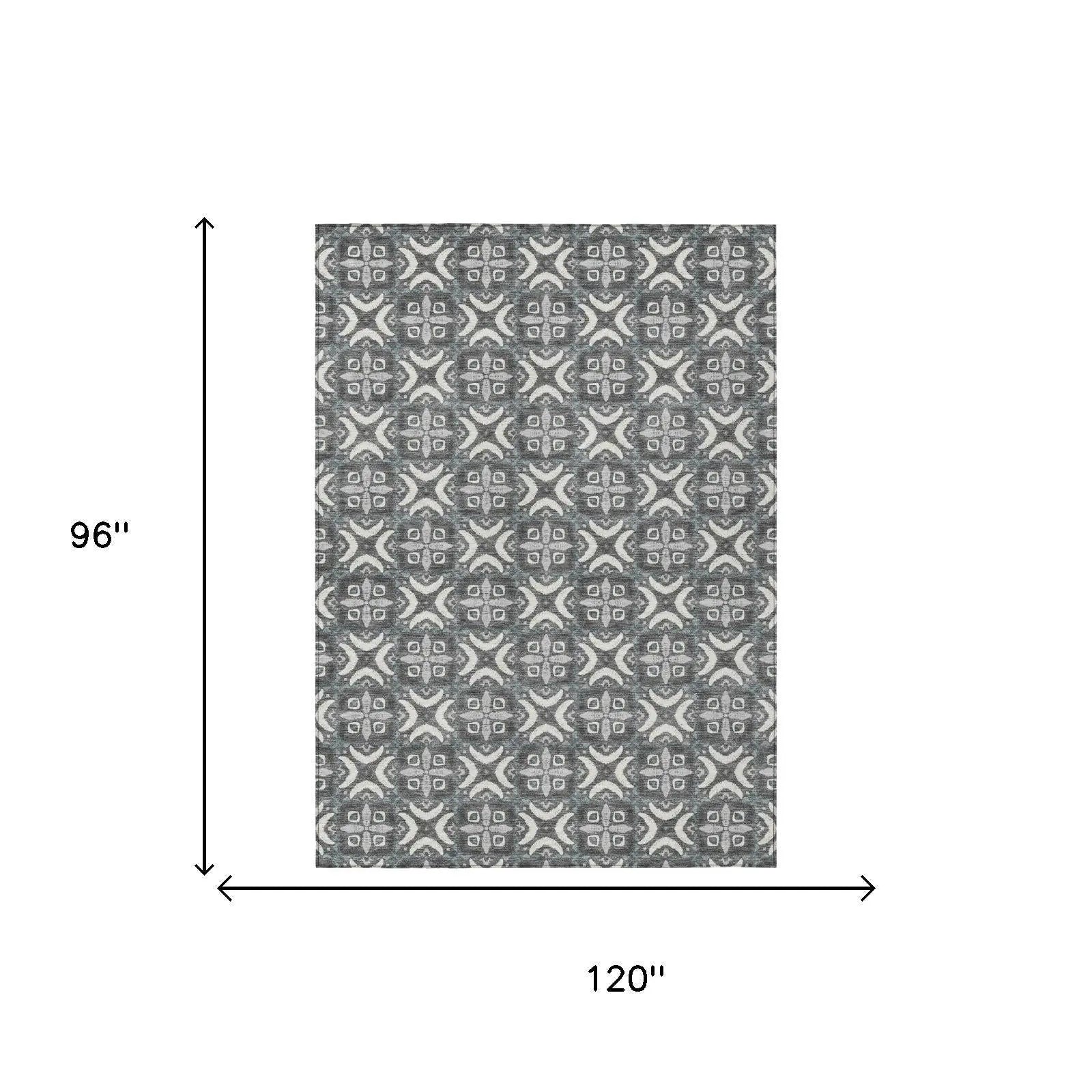 8' X 10' Gray And Graphite Geometric Washable Indoor Outdoor Area Rug Homeroots Outdoor