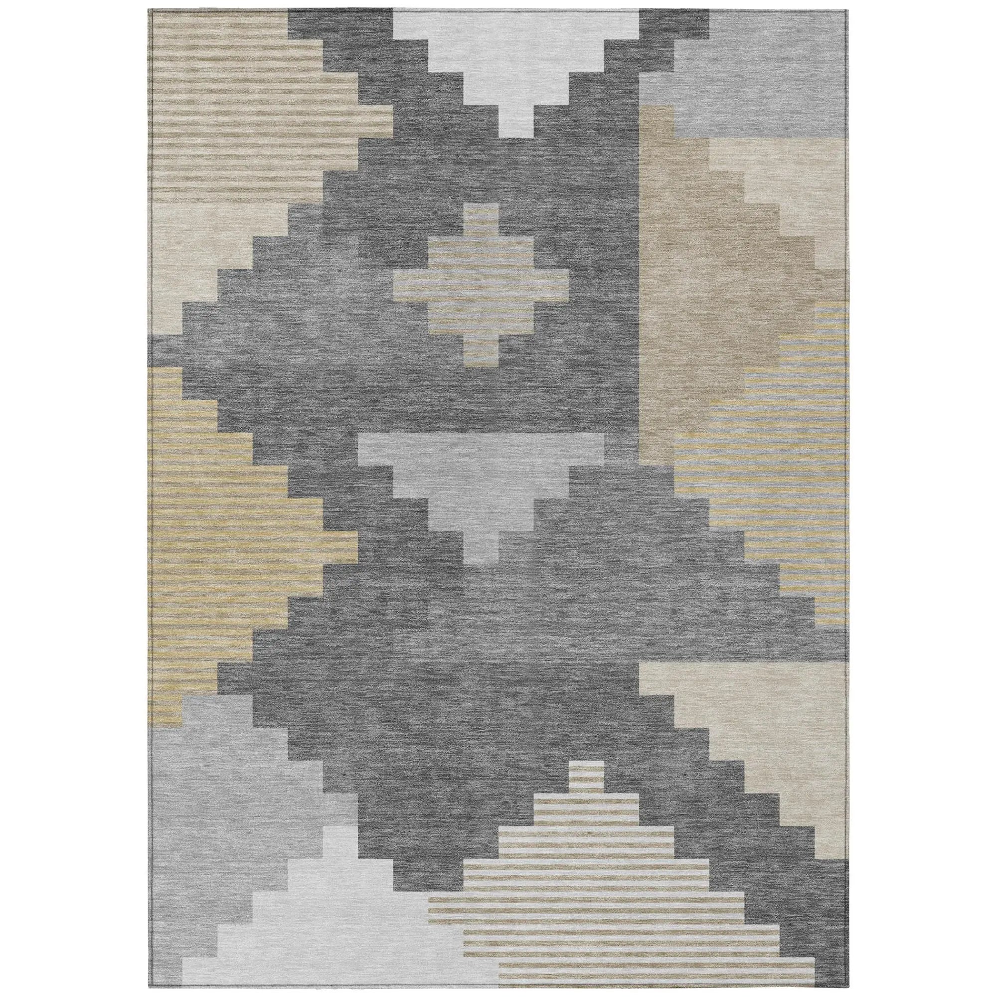 8' X 10' Gray And Graphite Geometric Washable Indoor Outdoor Area Rug Homeroots Outdoor