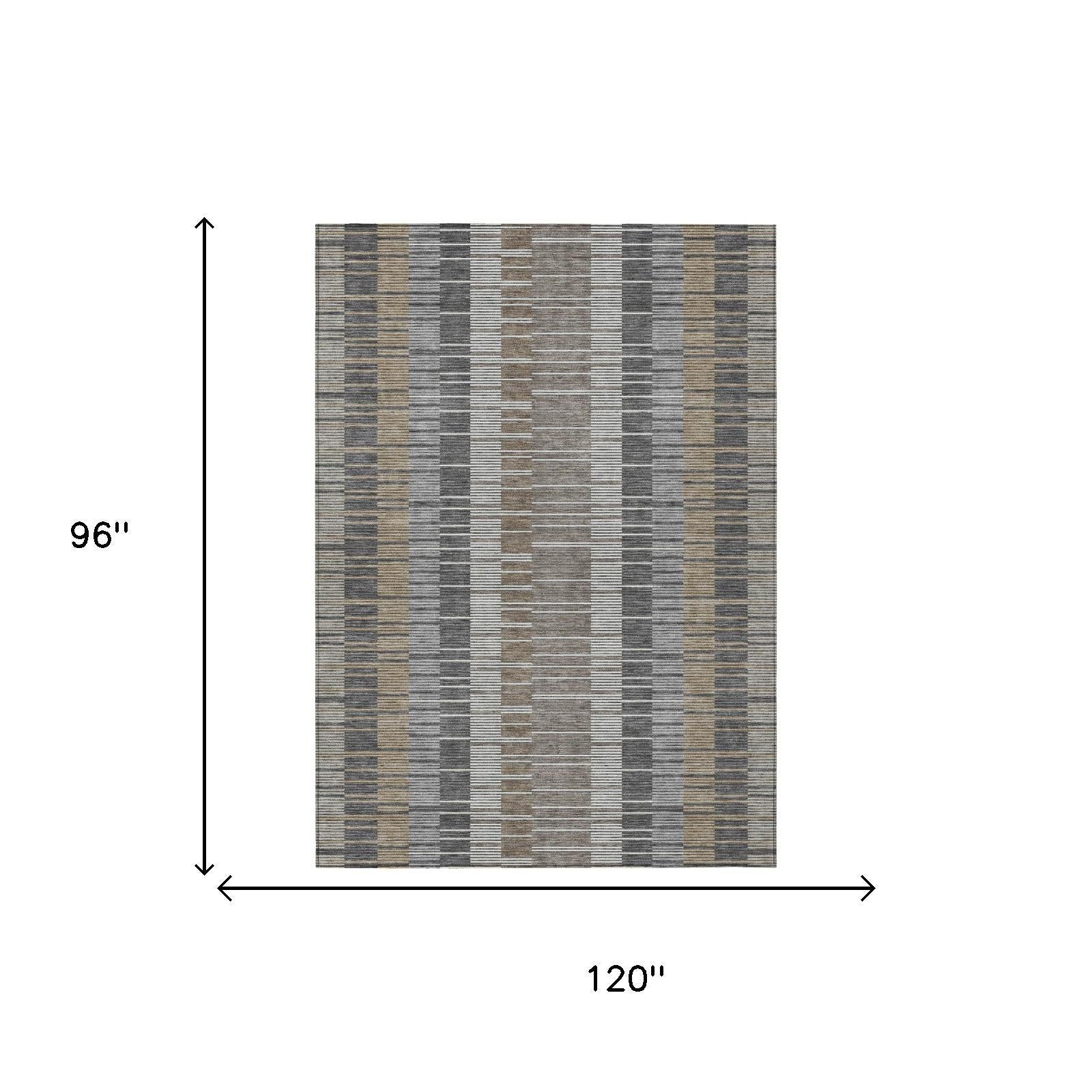 8' X 10' Gray And Graphite Striped Washable Indoor Outdoor Area Rug Homeroots Outdoor