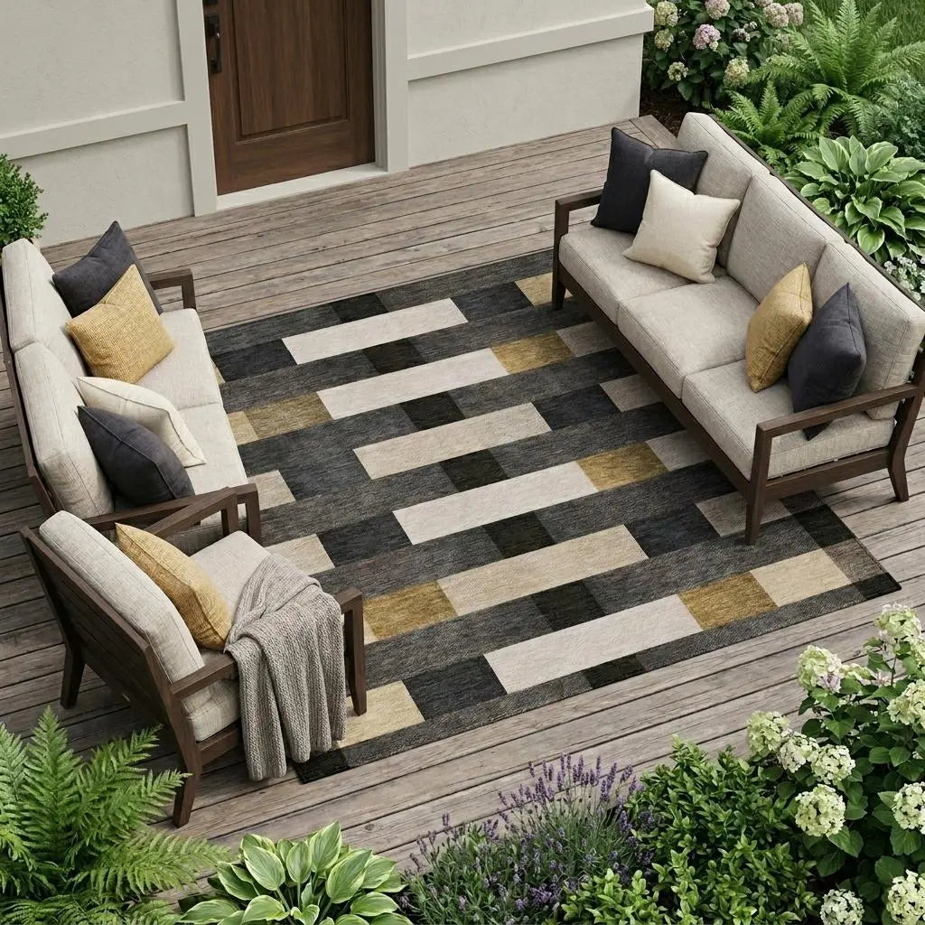 8' X 10' Gray And Graphite Striped Washable Indoor Outdoor Area Rug Homeroots Outdoor