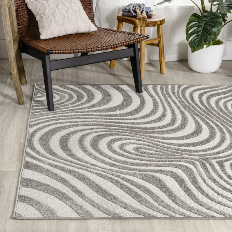8' X 10' Gray And Ivory Abstract Indoor Outdoor Area Rug - GreatEagleInc