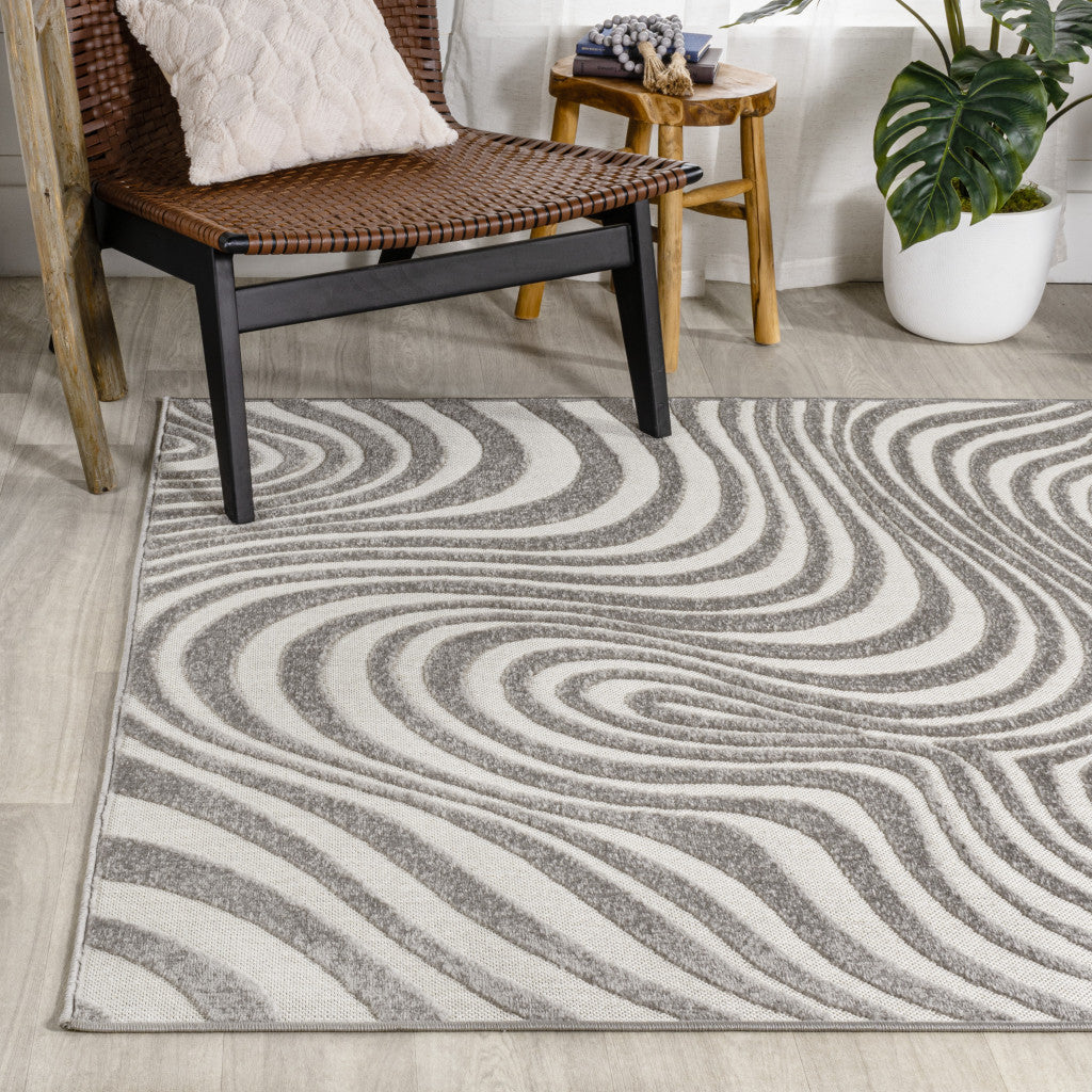 8' X 10' Gray And Ivory Abstract Indoor Outdoor Area Rug - GreatEagleInc