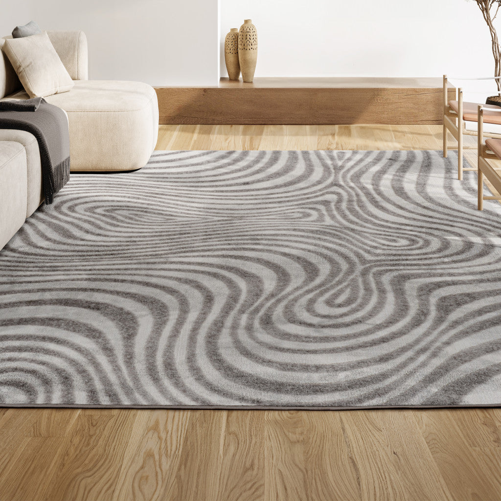 8' X 10' Gray And Ivory Abstract Indoor Outdoor Area Rug - GreatEagleInc