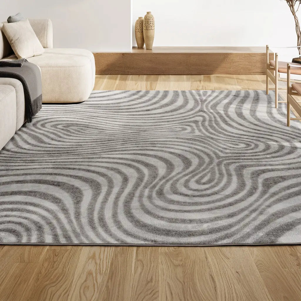 8' X 10' Gray And Ivory Abstract Indoor Outdoor Area Rug - GreatEagleInc