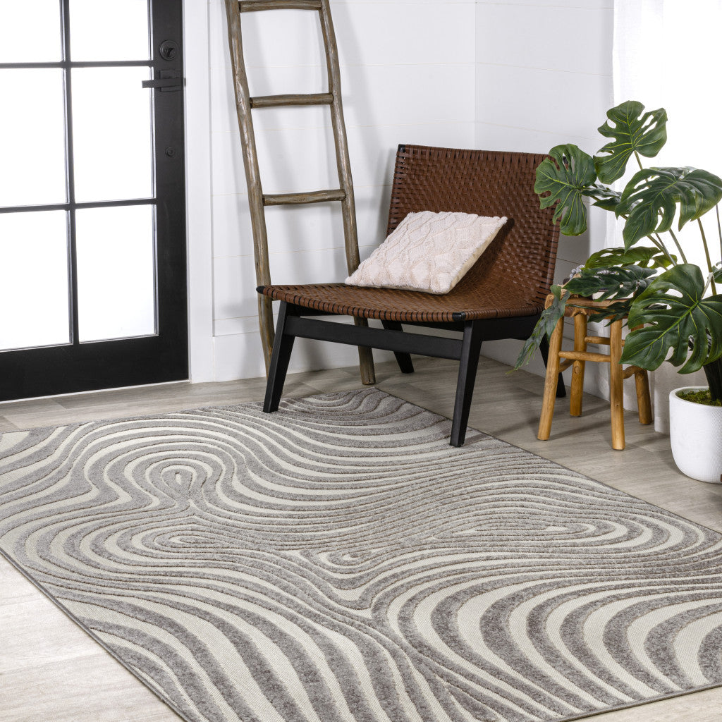 8' X 10' Gray And Ivory Abstract Indoor Outdoor Area Rug - GreatEagleInc