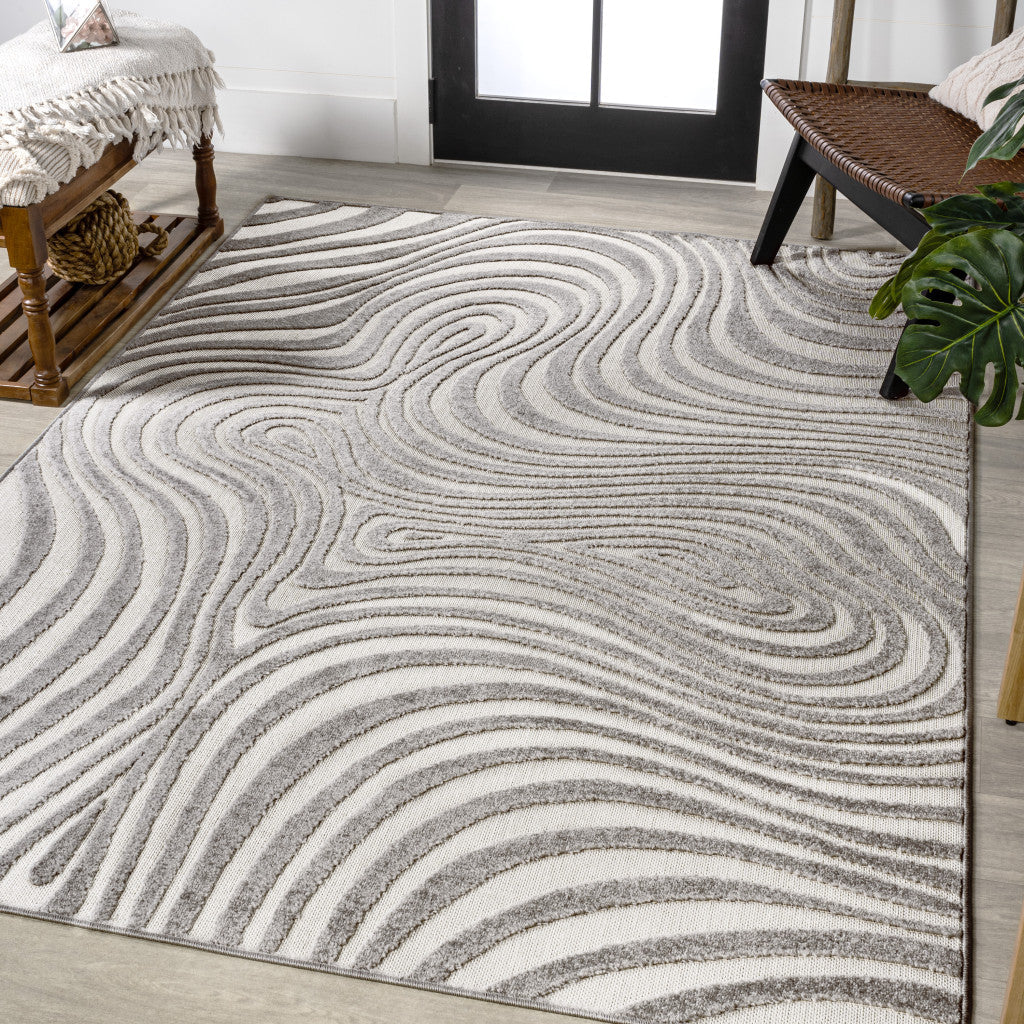 8' X 10' Gray And Ivory Abstract Indoor Outdoor Area Rug - GreatEagleInc