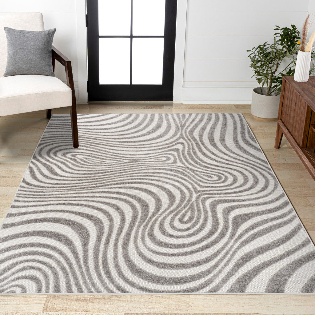 8' X 10' Gray And Ivory Abstract Indoor Outdoor Area Rug - GreatEagleInc