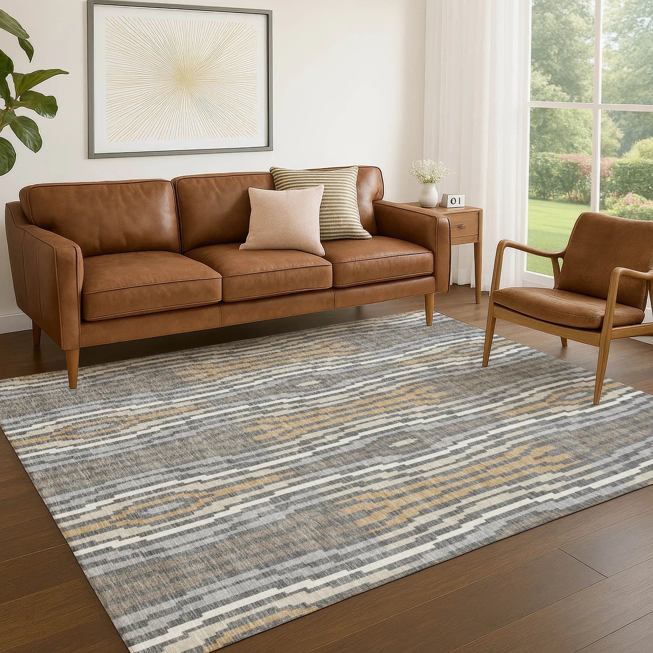 8' X 10' Gray And Ivory Abstract Washable Indoor Outdoor Area Rug Homeroots Outdoor