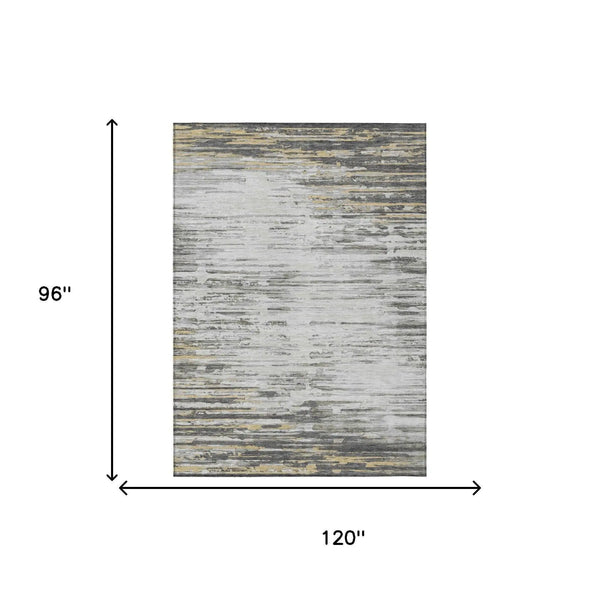 8' X 10' Gray And Ivory Abstract Washable Indoor Outdoor Area Rug Homeroots Outdoor