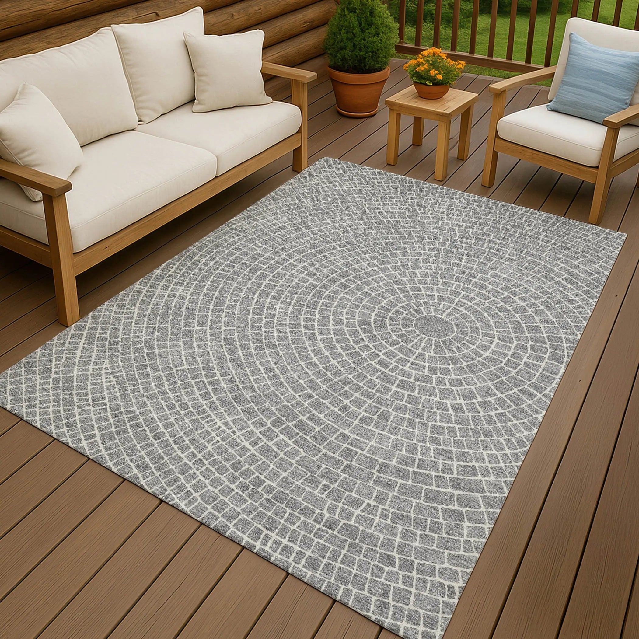 8' X 10' Gray And Ivory Geometric Washable Indoor Outdoor Area Rug Homeroots Outdoor