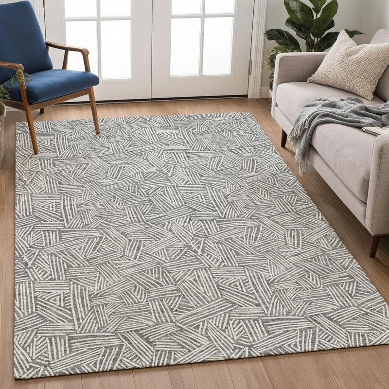 8' X 10' Gray And Ivory Geometric Washable Indoor Outdoor Area Rug Homeroots Outdoor