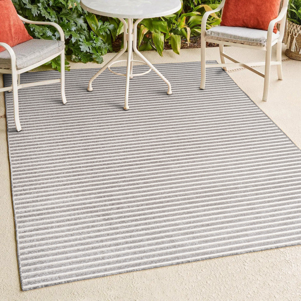 8' X 10' Gray And Ivory Striped Indoor Outdoor Area Rug - GreatEagleInc