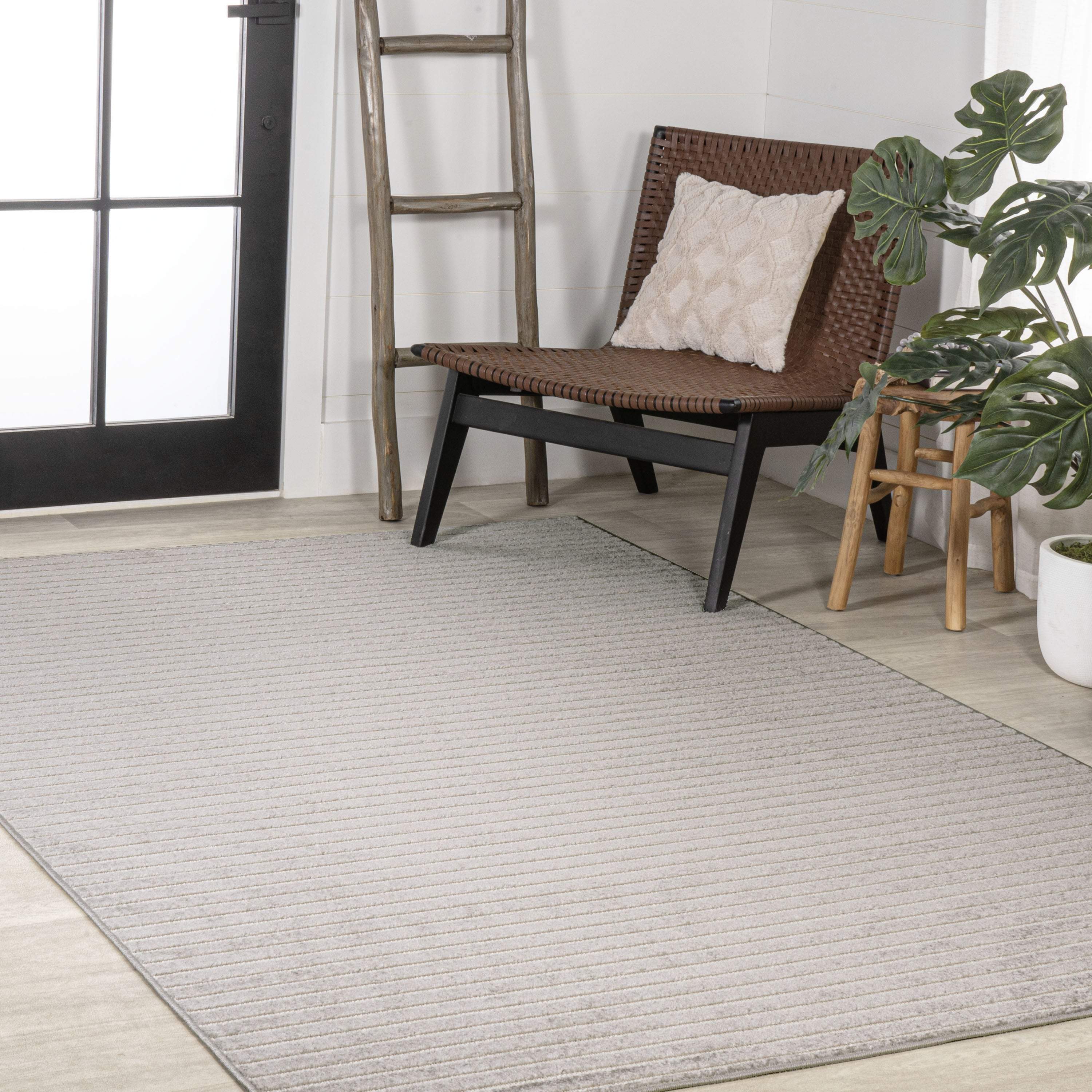 8' X 10' Gray And Ivory Striped Indoor Outdoor Area Rug - GreatEagleInc