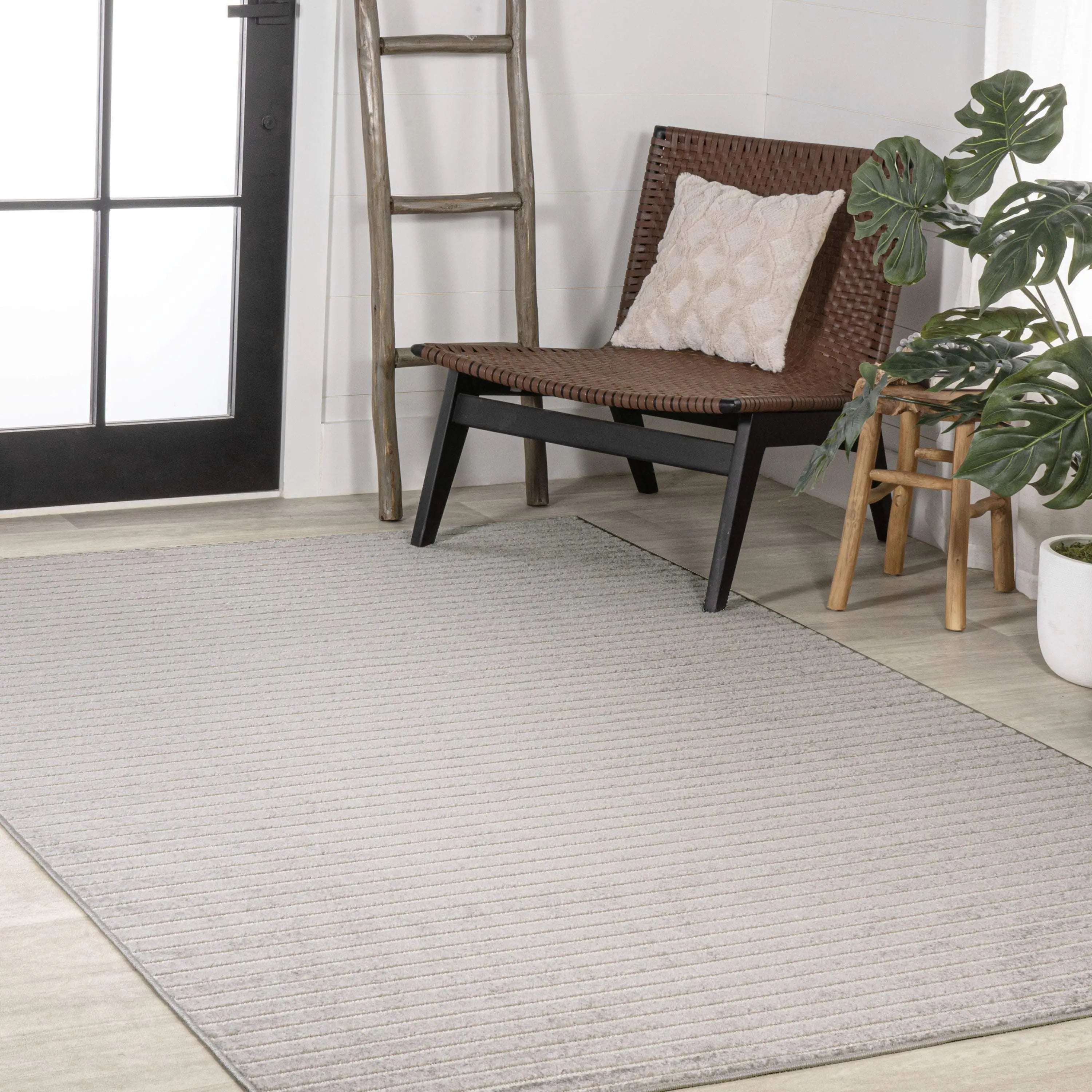 8' X 10' Gray And Ivory Striped Indoor Outdoor Area Rug - GreatEagleInc