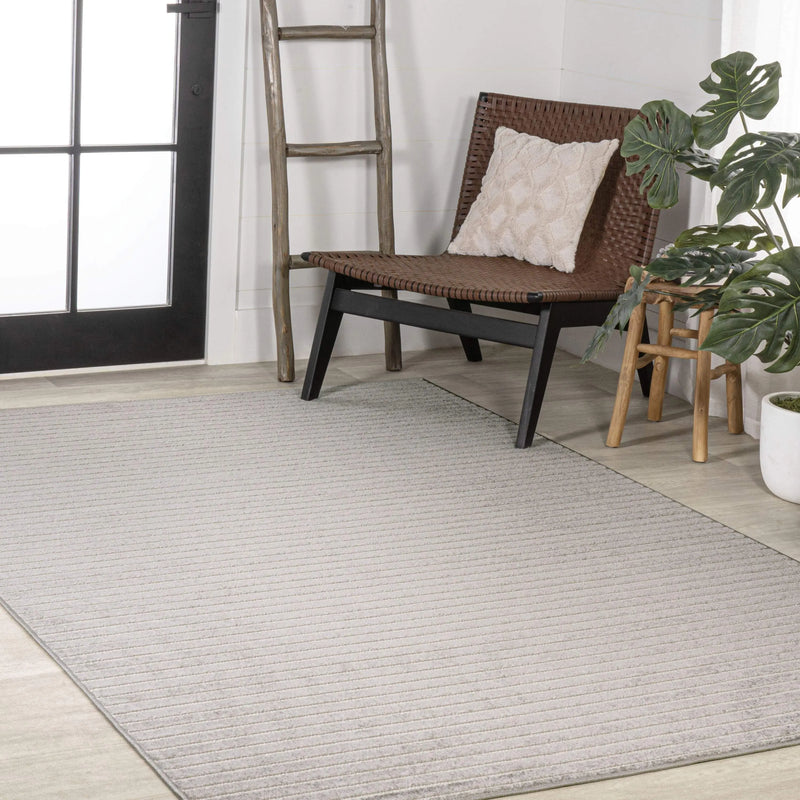 8' X 10' Gray And Ivory Striped Indoor Outdoor Area Rug - GreatEagleInc