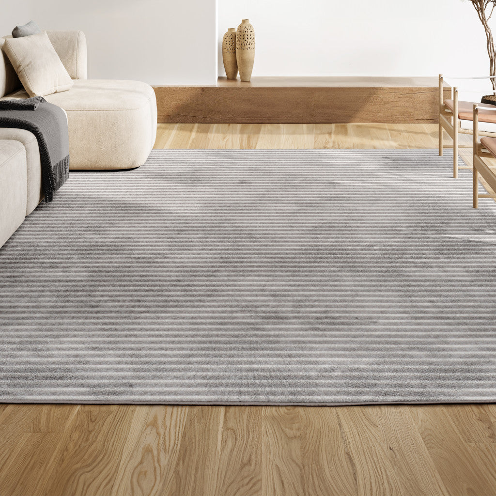 8' X 10' Gray And Ivory Striped Indoor Outdoor Area Rug - GreatEagleInc