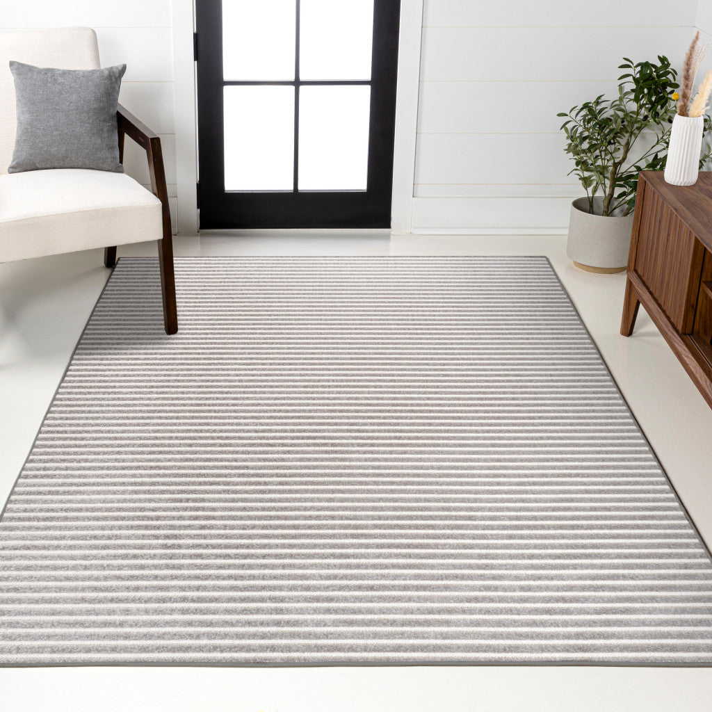 8' X 10' Gray And Ivory Striped Indoor Outdoor Area Rug - GreatEagleInc
