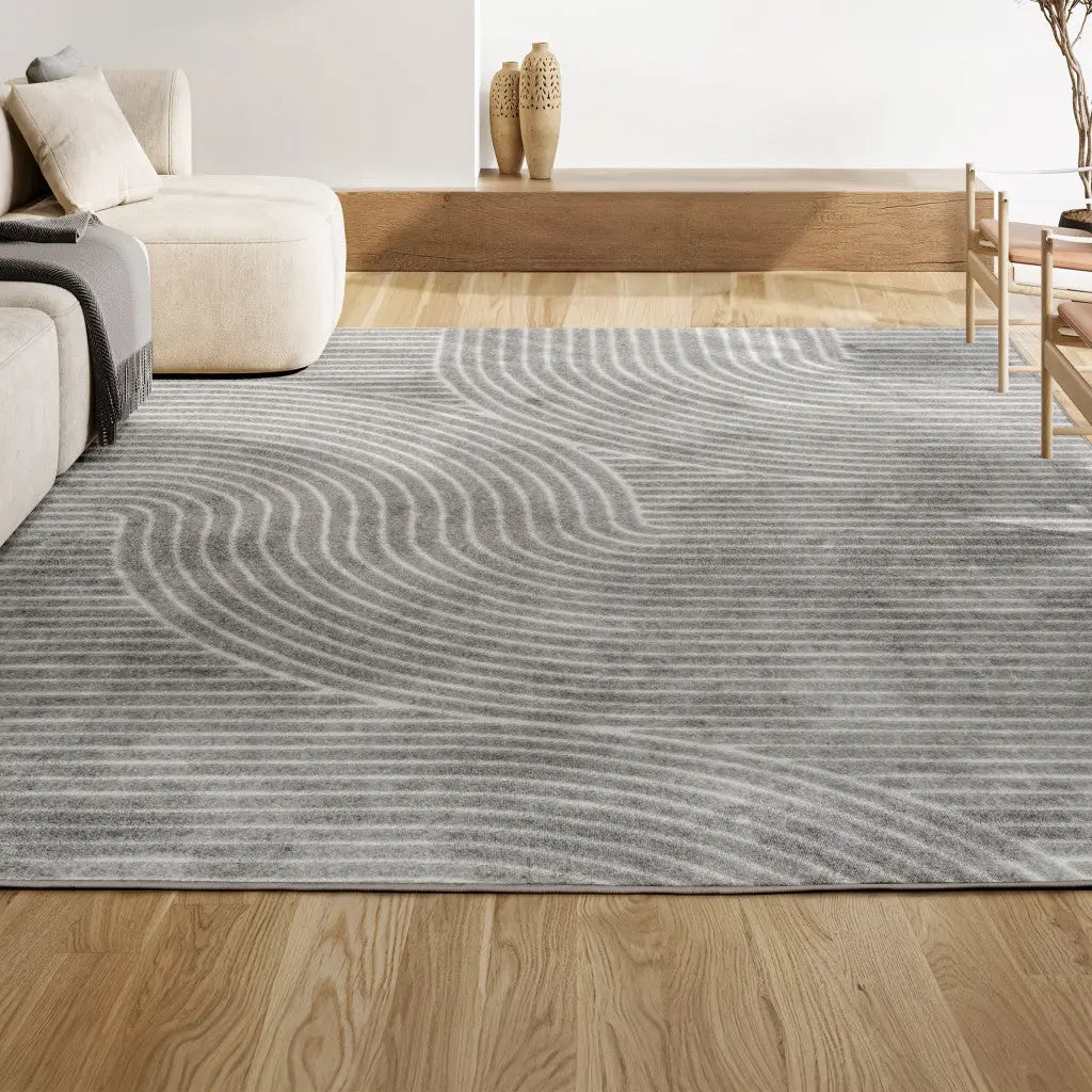 8' X 10' Gray And Ivory Striped Indoor Outdoor Area Rug Homeroots Outdoor