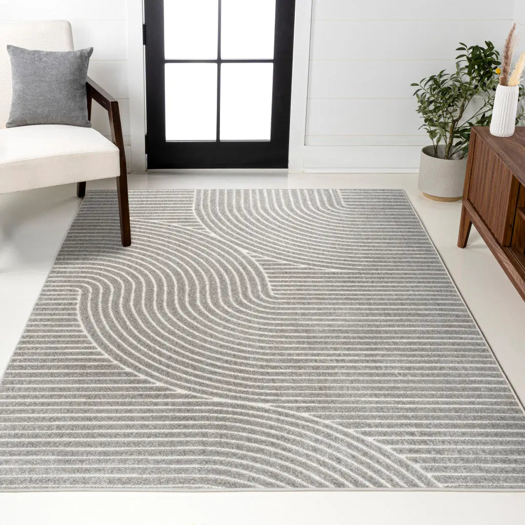 8' X 10' Gray And Ivory Striped Indoor Outdoor Area Rug Homeroots Outdoor
