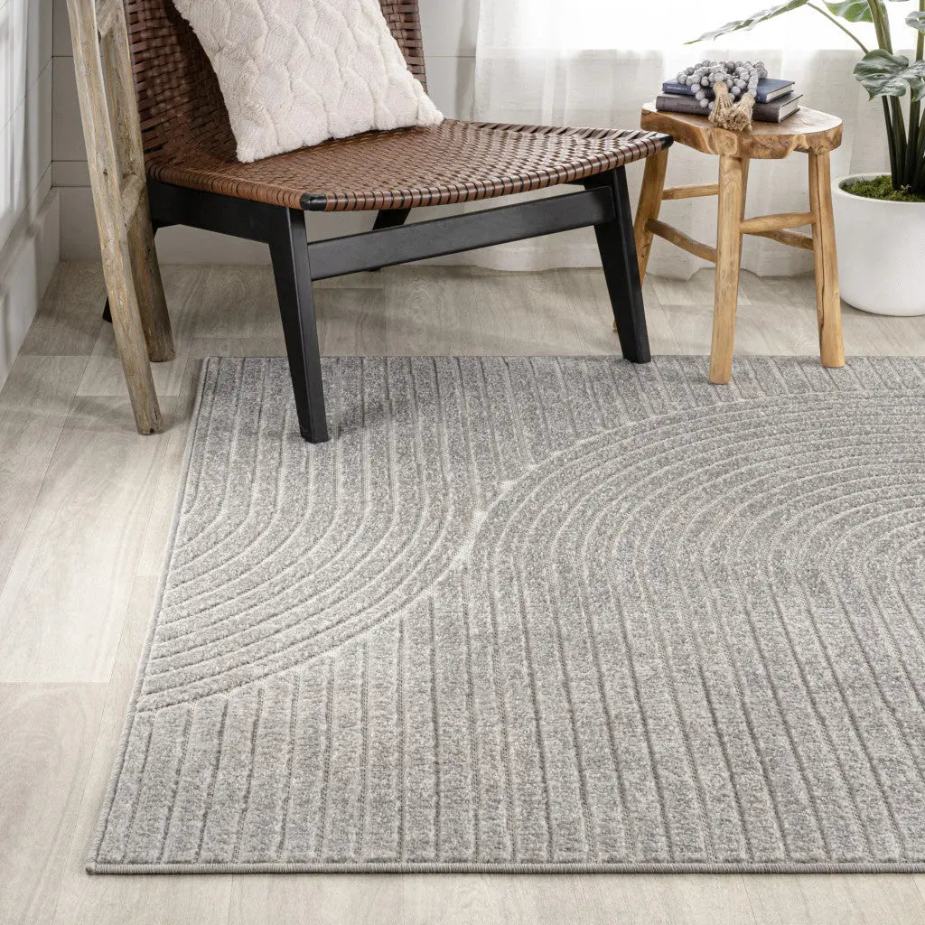 8' X 10' Gray And Ivory Striped Indoor Outdoor Area Rug Homeroots Outdoor