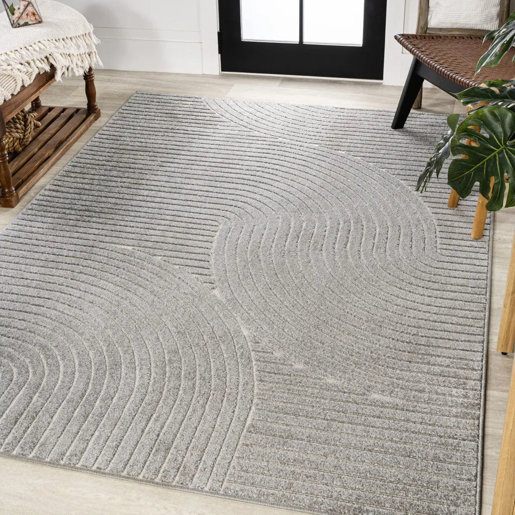 8' X 10' Gray And Ivory Striped Indoor Outdoor Area Rug Homeroots Outdoor