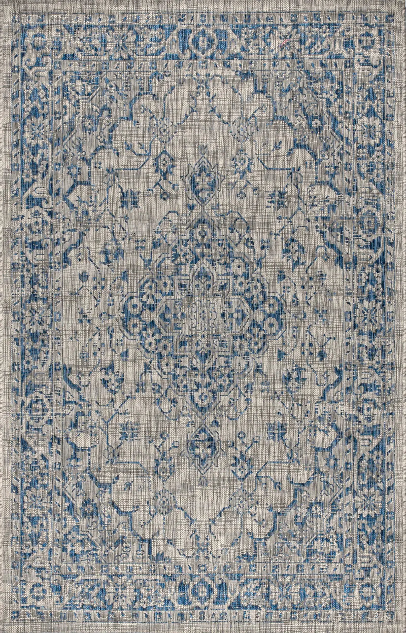 8' X 10' Gray And Navy Blue Medallion Indoor Outdoor Area Rug Homeroots Outdoor
