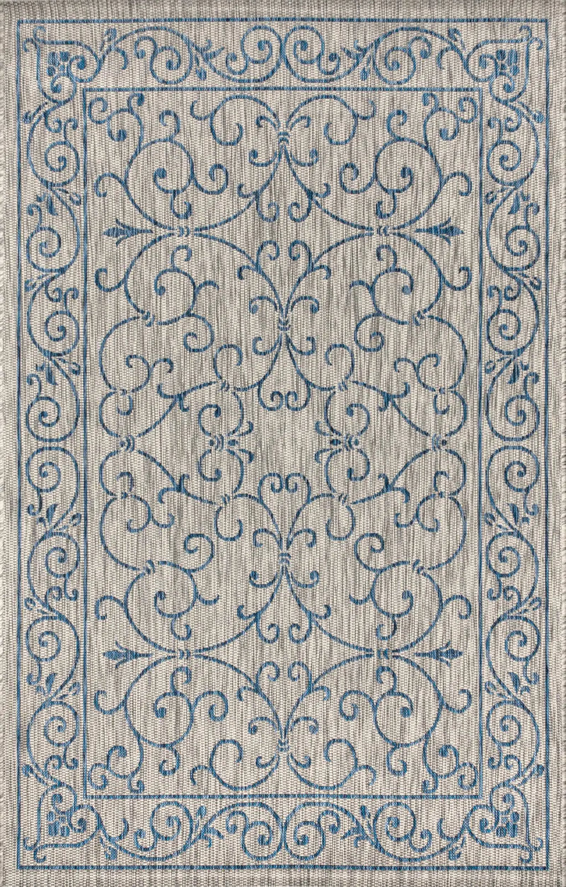 8' X 10' Gray And Navy Blue Medallion Indoor Outdoor Area Rug Homeroots Outdoor
