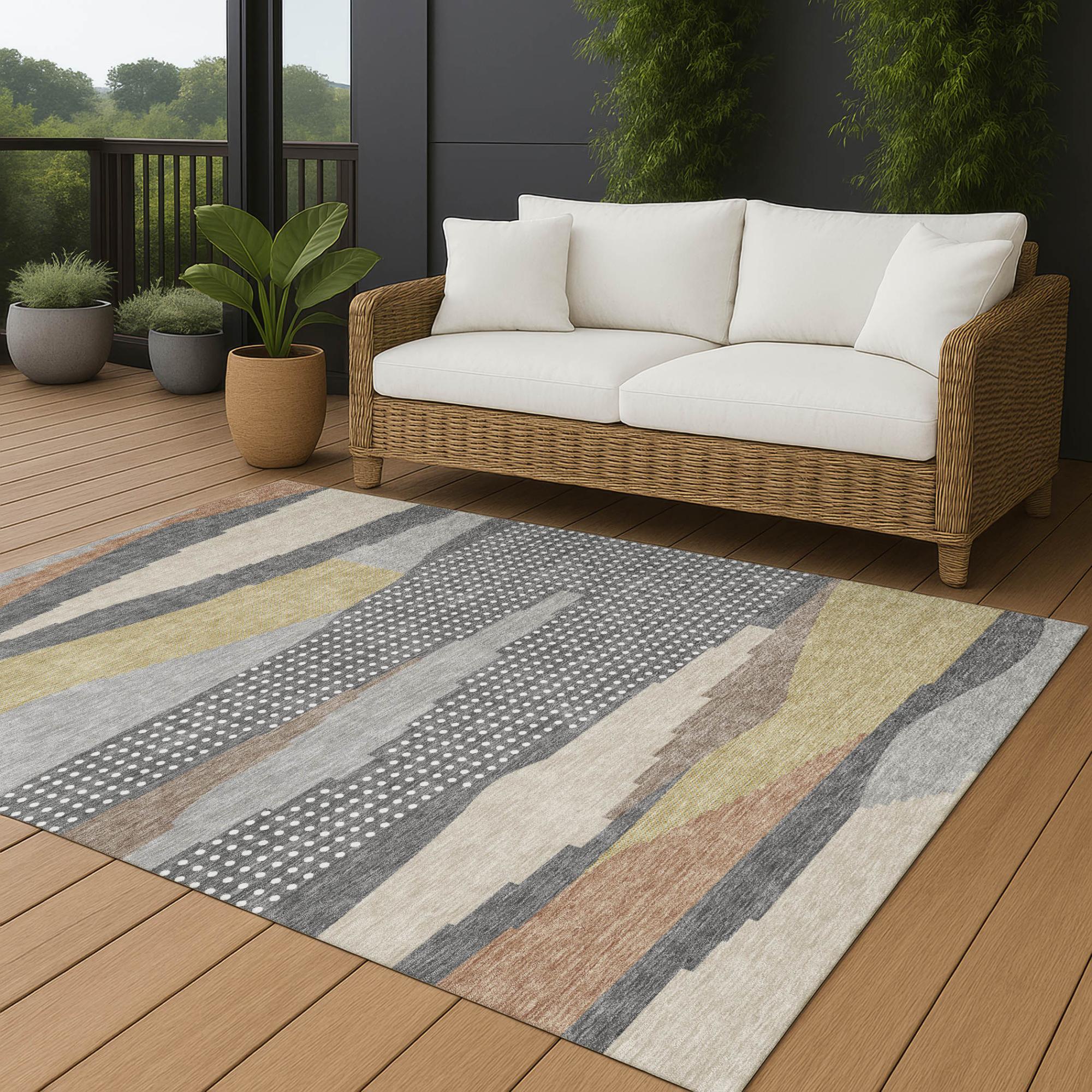 8' X 10' Gray And Pewter Abstract Washable Indoor Outdoor Area Rug Homeroots Outdoor