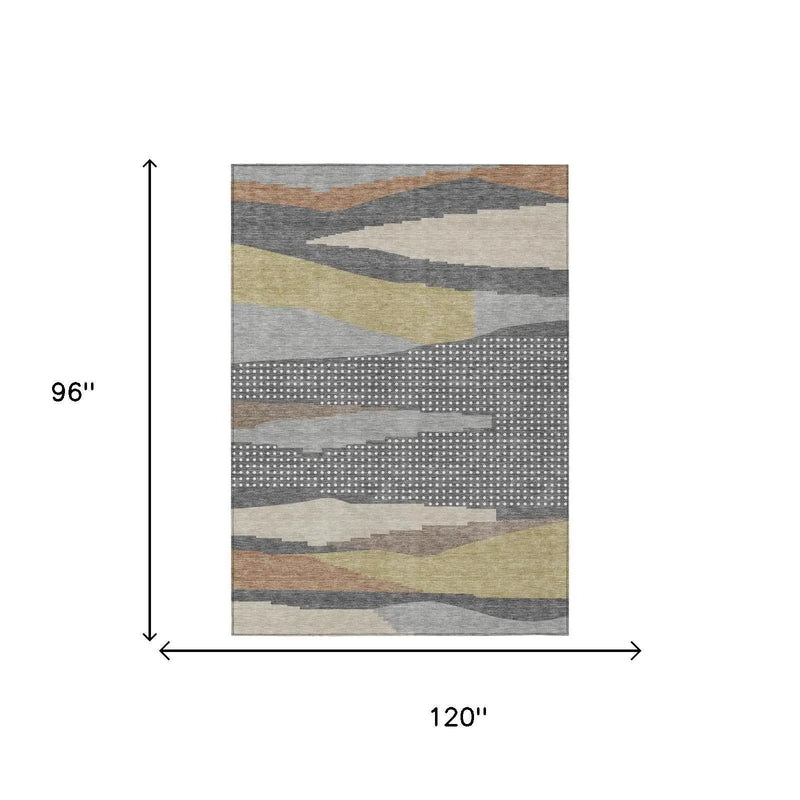 8' X 10' Gray And Pewter Abstract Washable Indoor Outdoor Area Rug Homeroots Outdoor