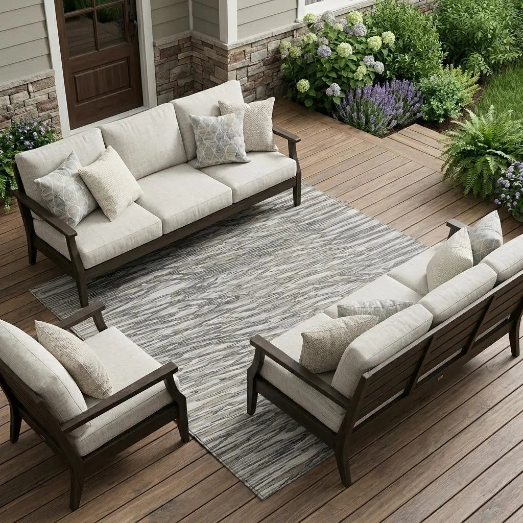 8' X 10' Gray And Pewter Abstract Washable Indoor Outdoor Area Rug Homeroots Outdoor