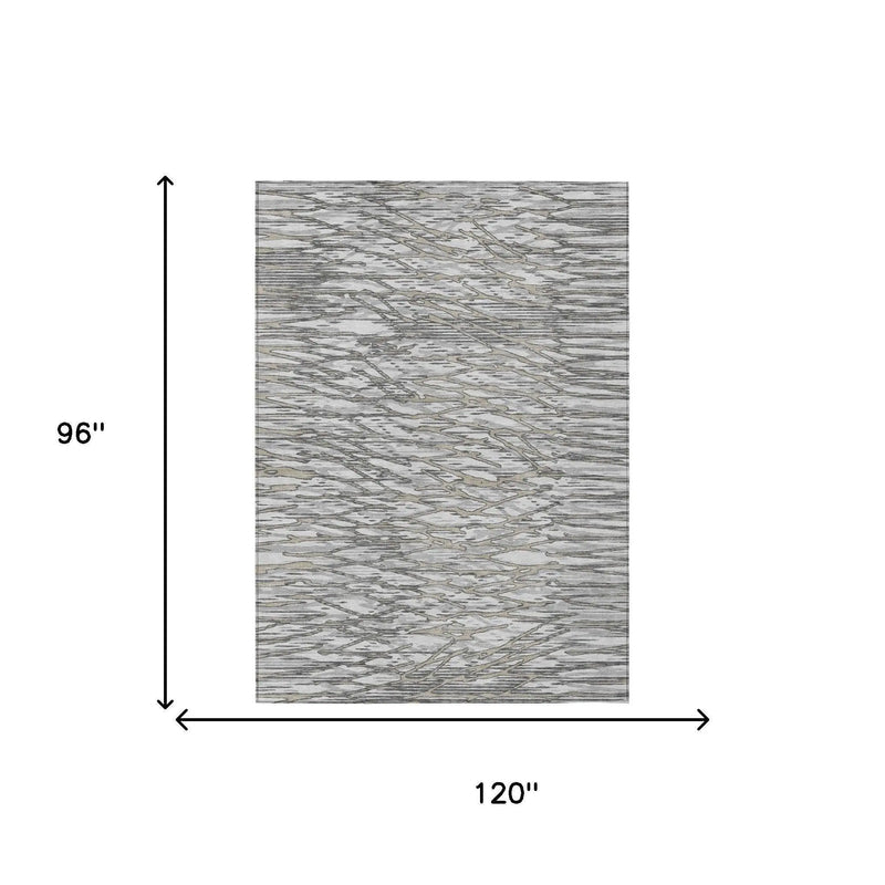 8' X 10' Gray And Pewter Abstract Washable Indoor Outdoor Area Rug Homeroots Outdoor
