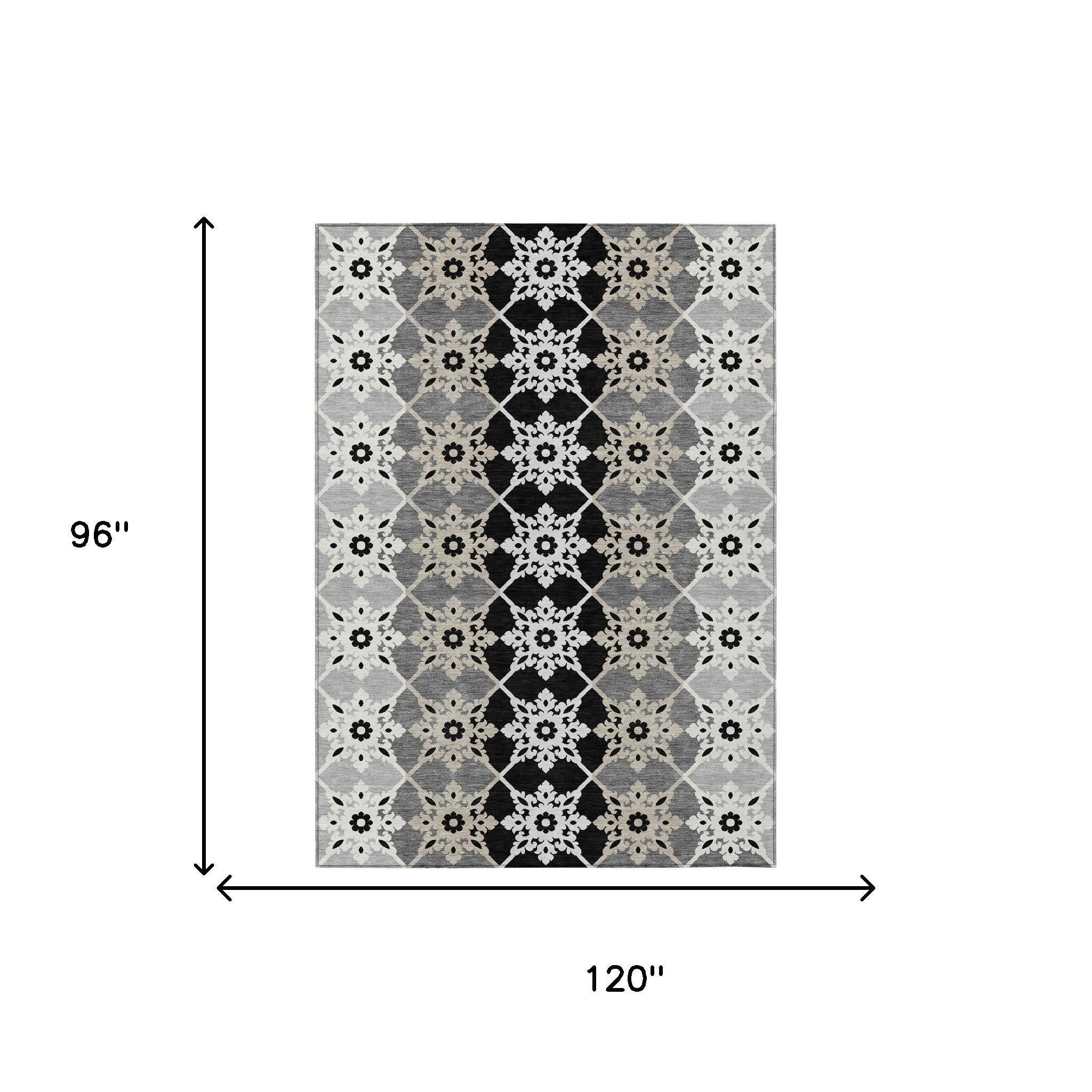 8' X 10' Gray And Pewter Floral Medallion Washable Indoor Outdoor Area Rug Homeroots Outdoor