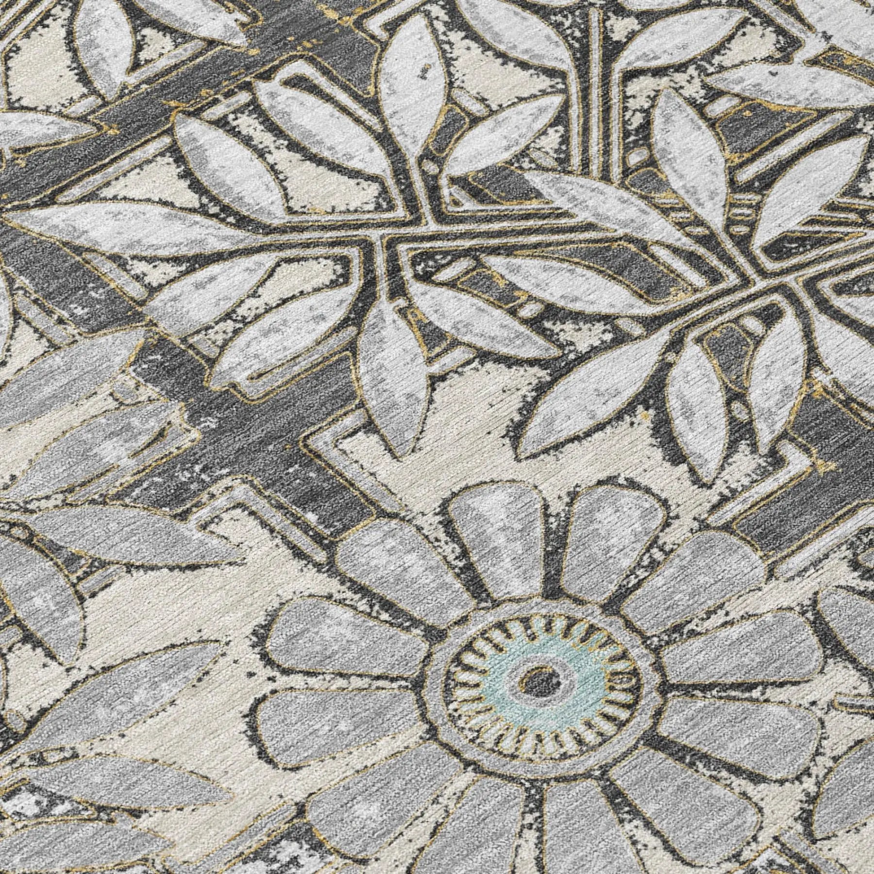 8' X 10' Gray And Pewter Floral Washable Indoor Outdoor Area Rug Homeroots Outdoor