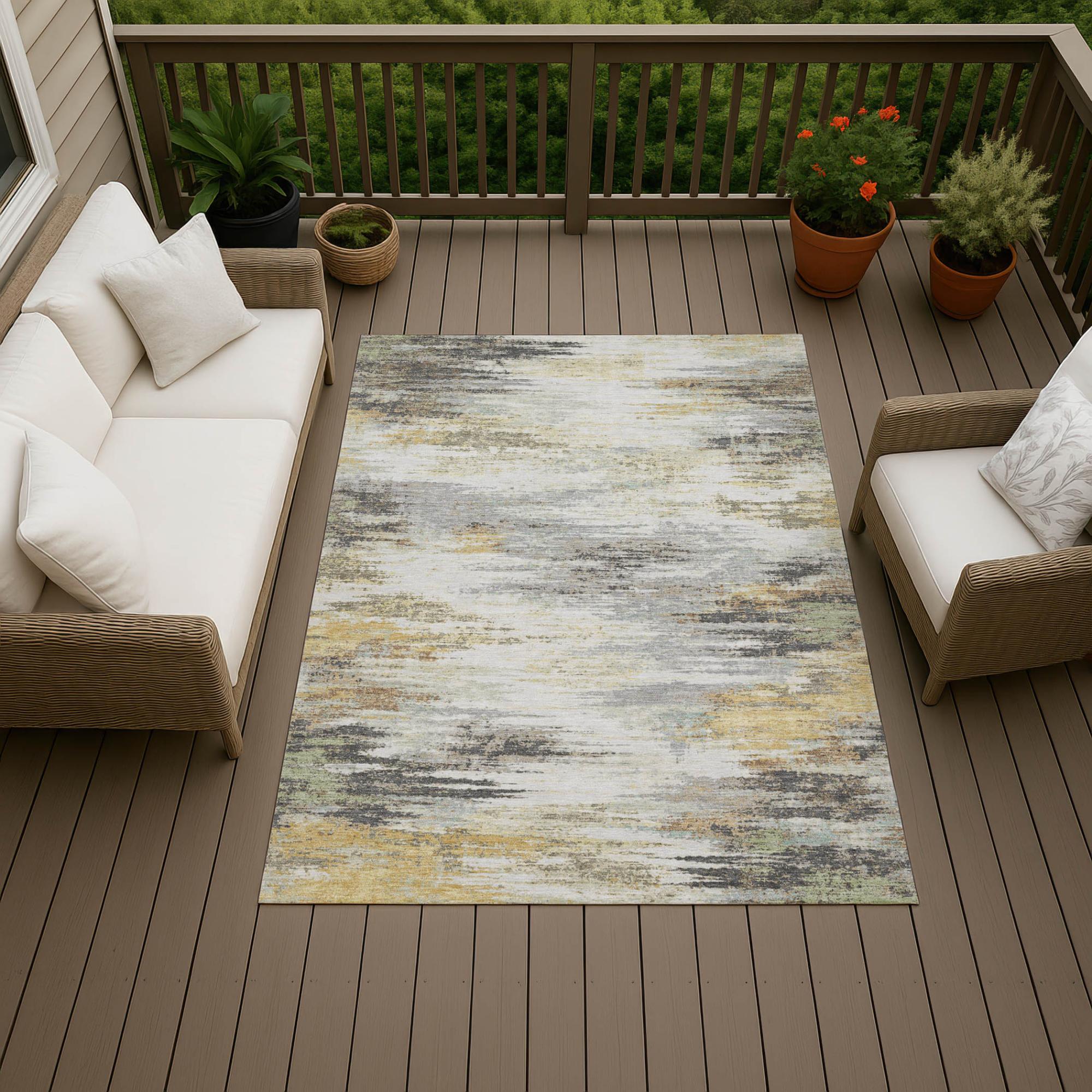 8' X 10' Gray And Silver Abstract Washable Indoor Outdoor Area Rug Homeroots Outdoor